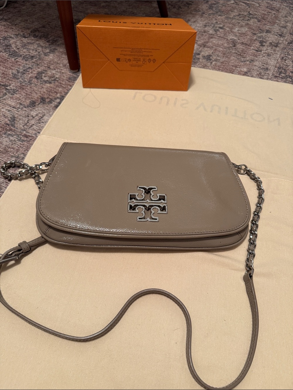 Tory Burch Taupe Leather Chain-Shoulder Crossbody